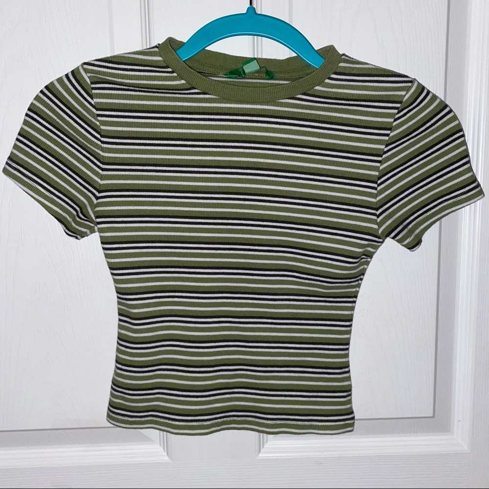 Dip Green, Black, and White Striped Top